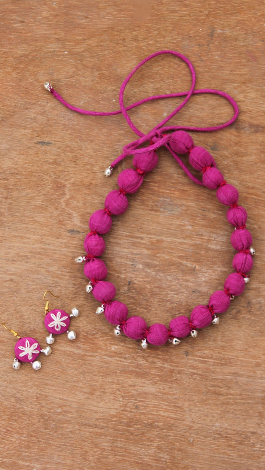 Pink textile necklace set online available at bebaakstudio.com