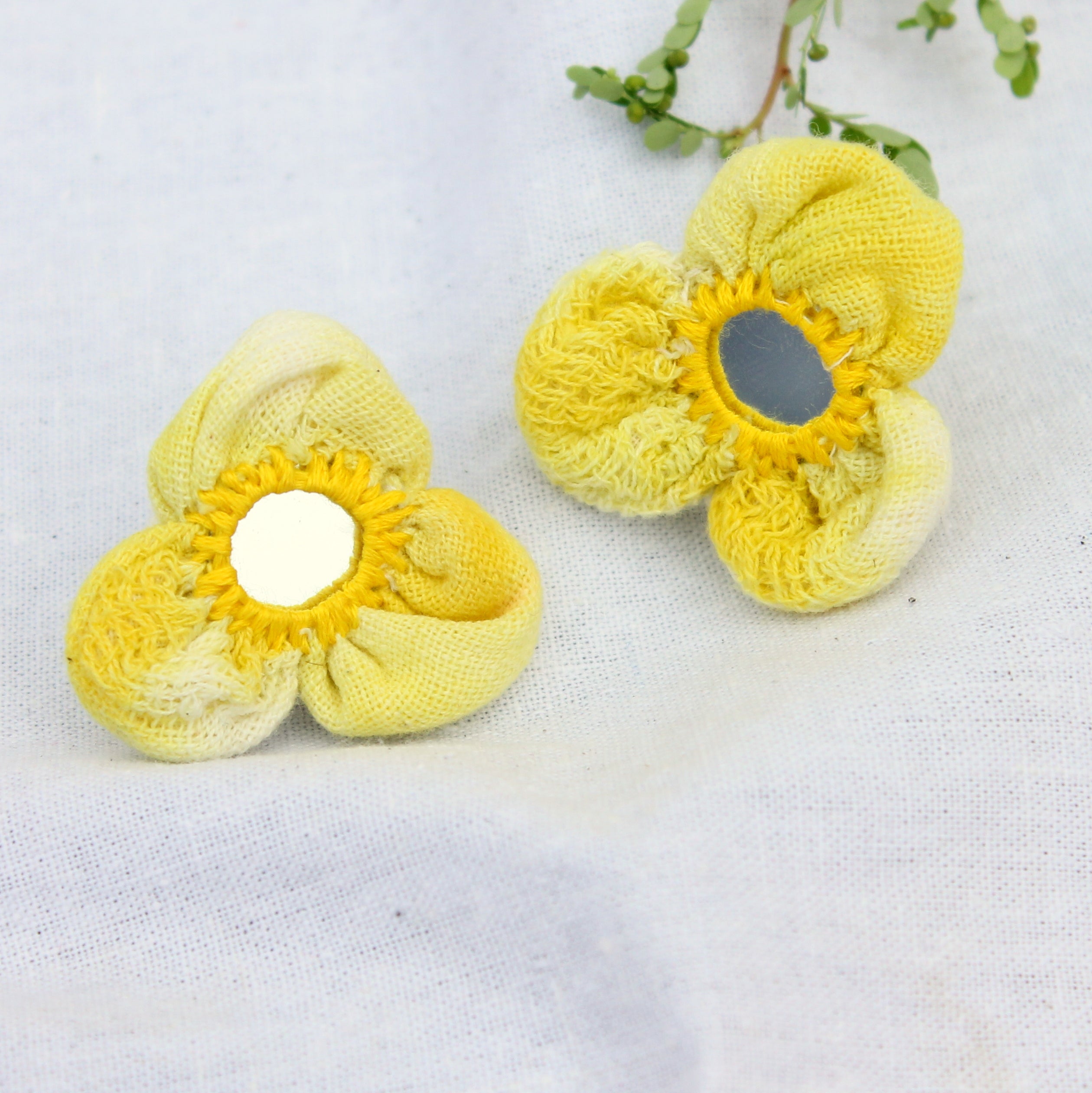 Shop yellow mirror ear stud textile earring online at beaakstudio.com