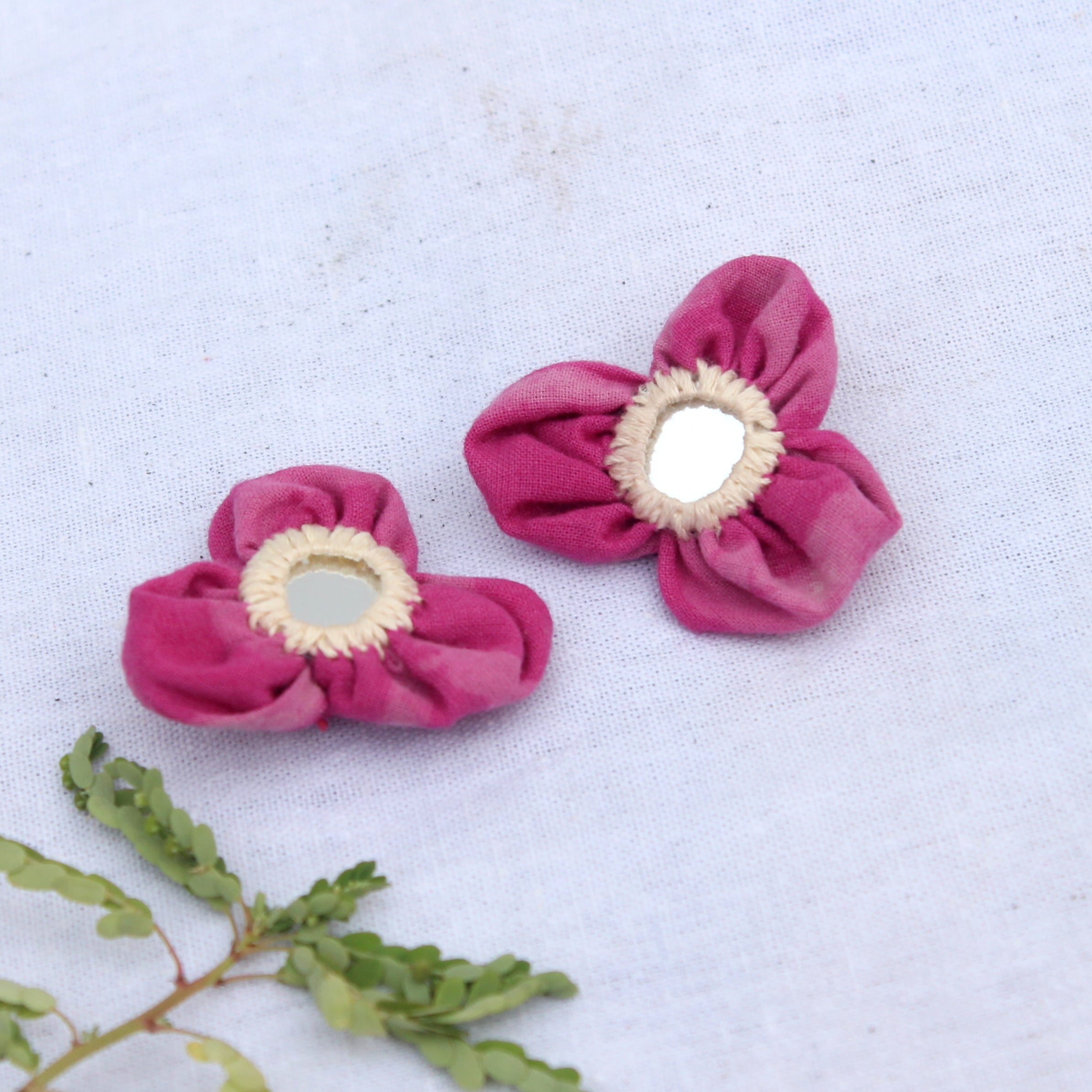Shop Pink mirror ear stud textile earring online at bebaakstudio.com
