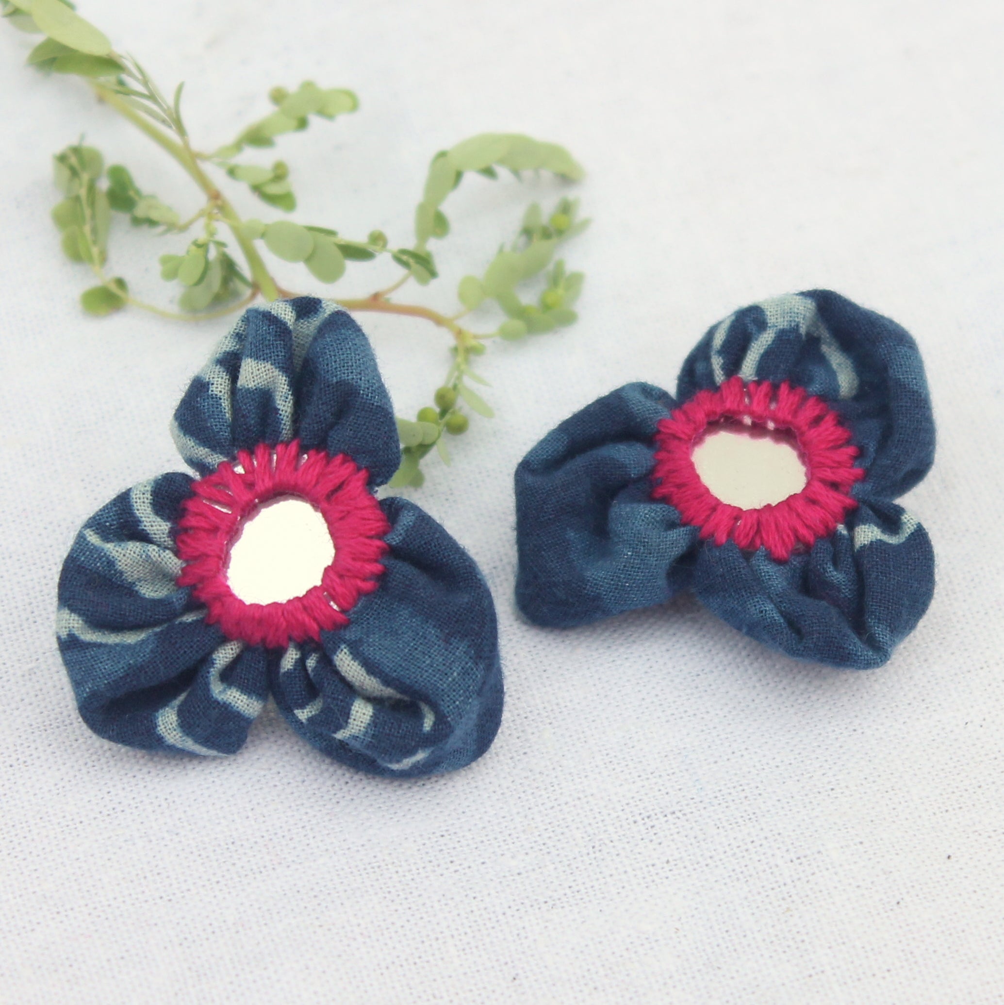 Shop Indigo mirror ear stud textile jewelry online at bebaakstudio.com