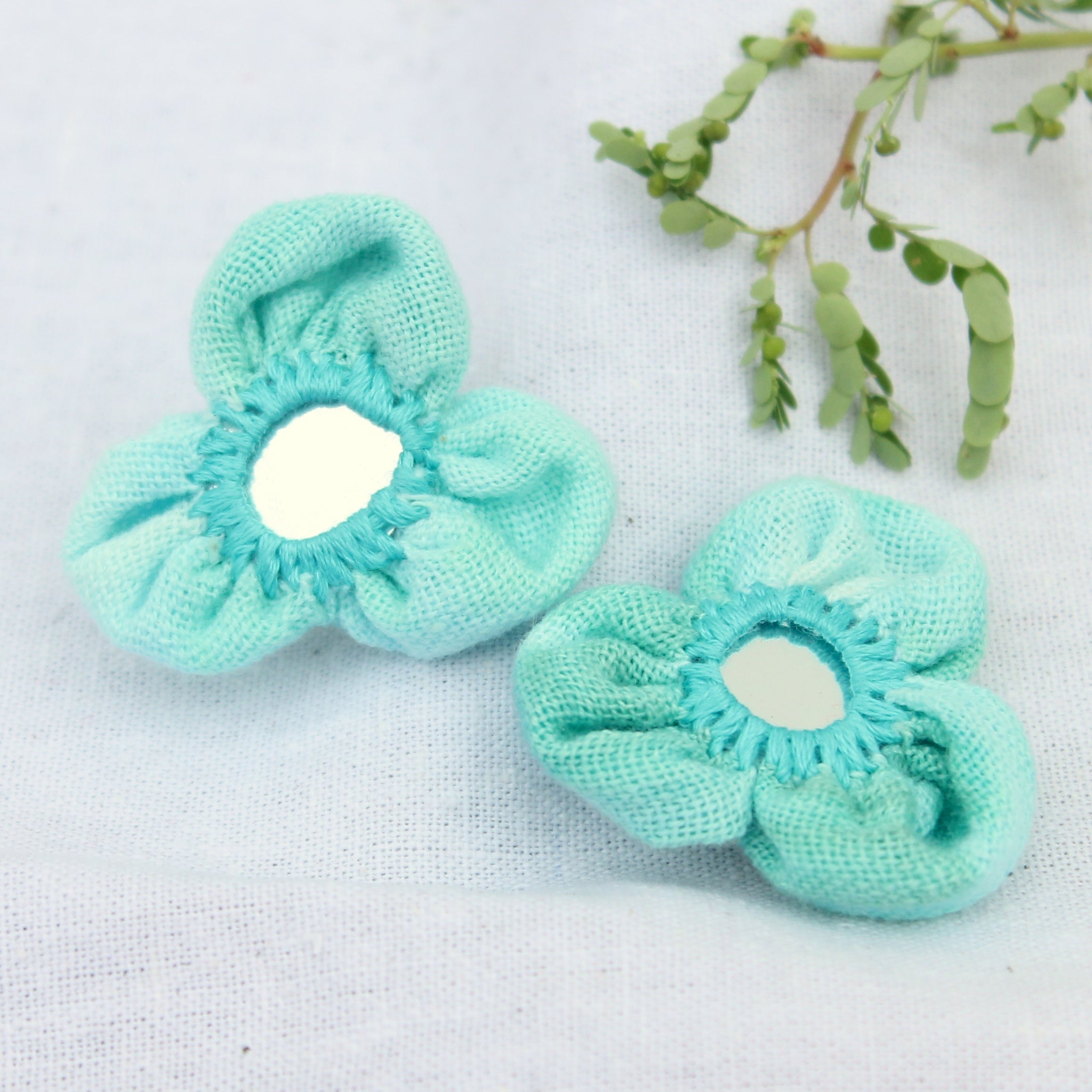Shop Blue mirror ear stud textile jewelry online at bebaakstudio.com