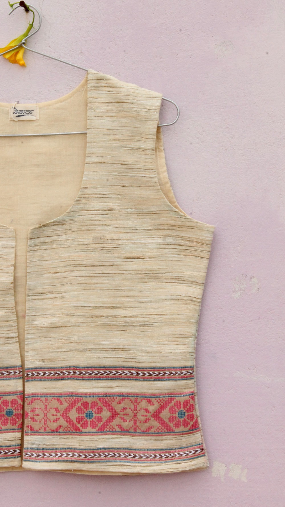 Ivory pink floral woven jacket online at bebaakstudio