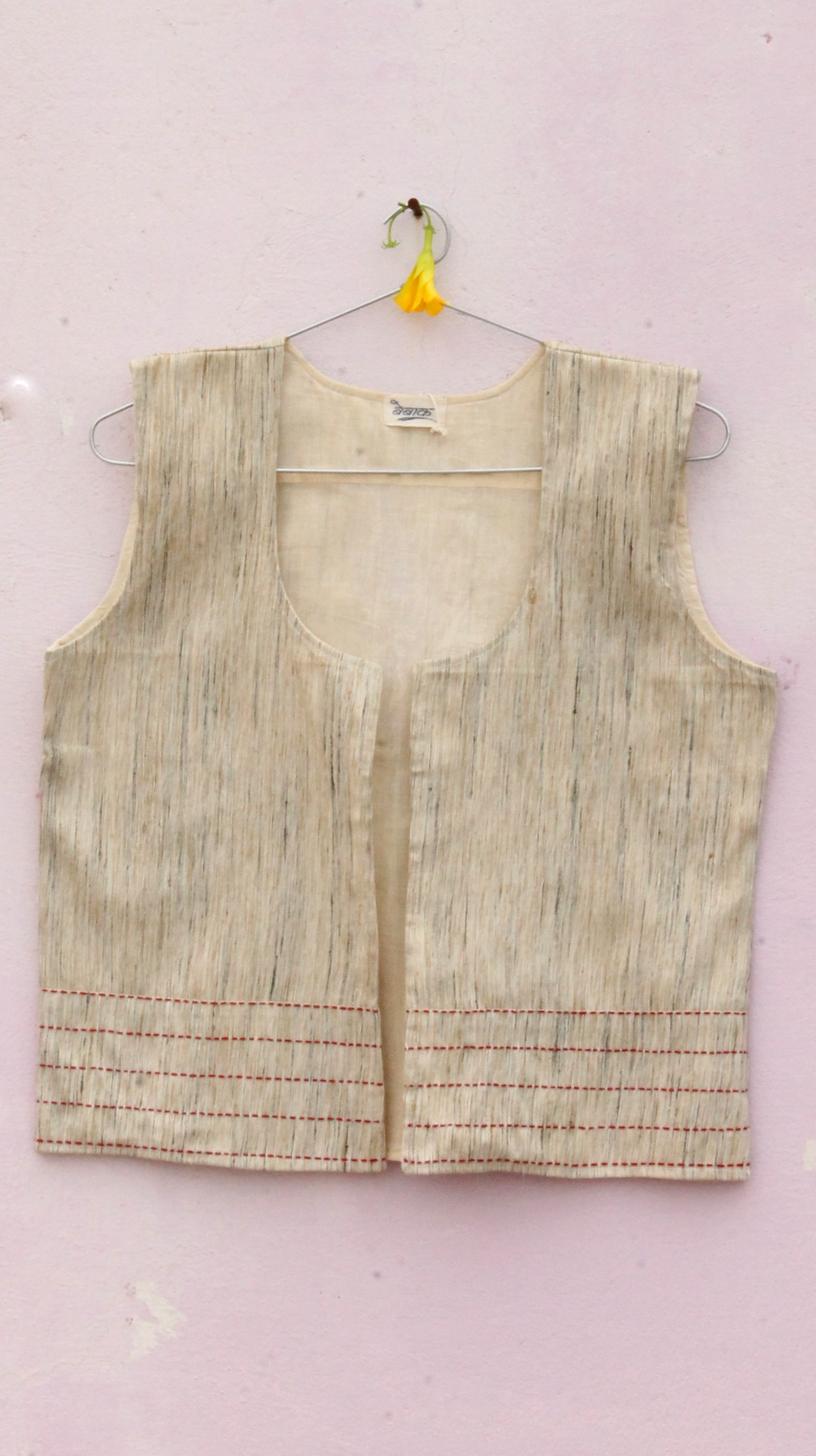 Ivory maroon kantha jacket online at bebaakstudio