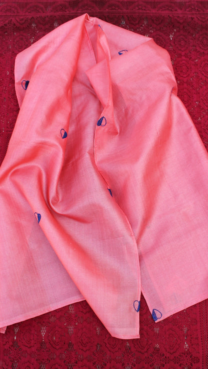 Peach Pink heart hand embroidered silk stole