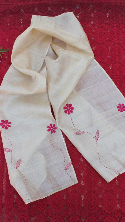 Ivory flora hand embroidered silk stole