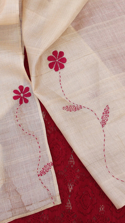 Ivory flora hand embroidered silk stole