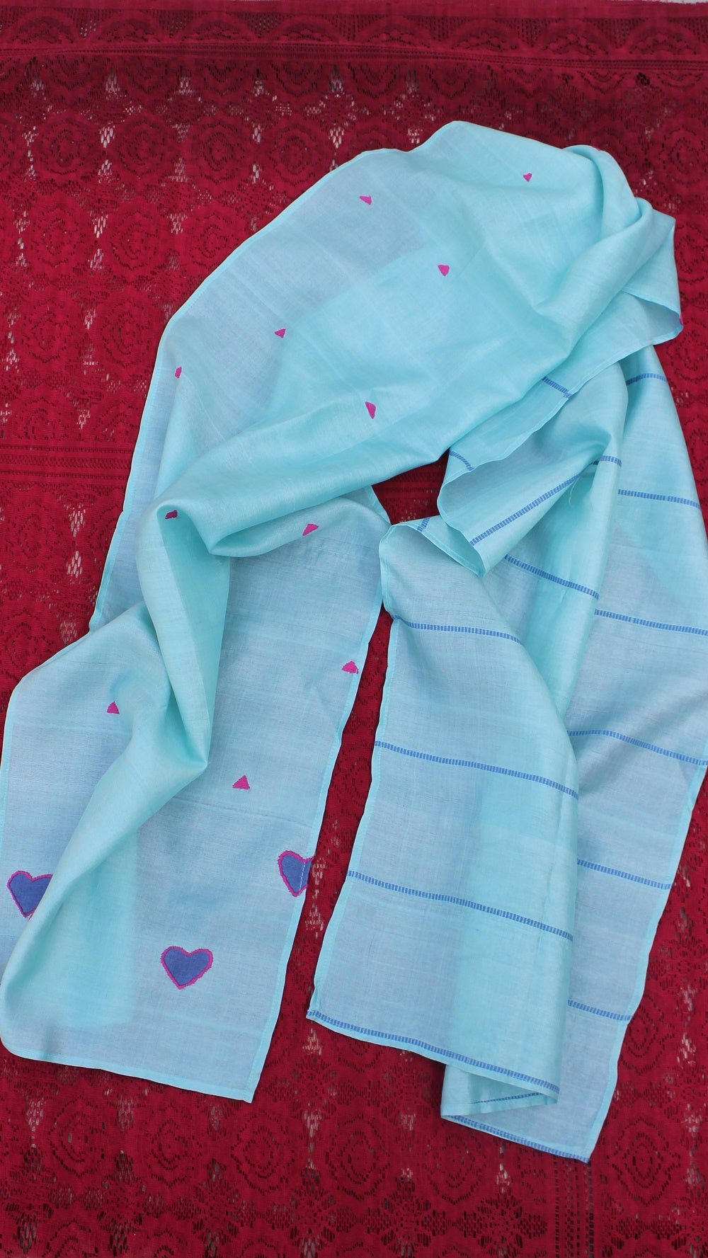 Sea blue heart patchwork silk stole
