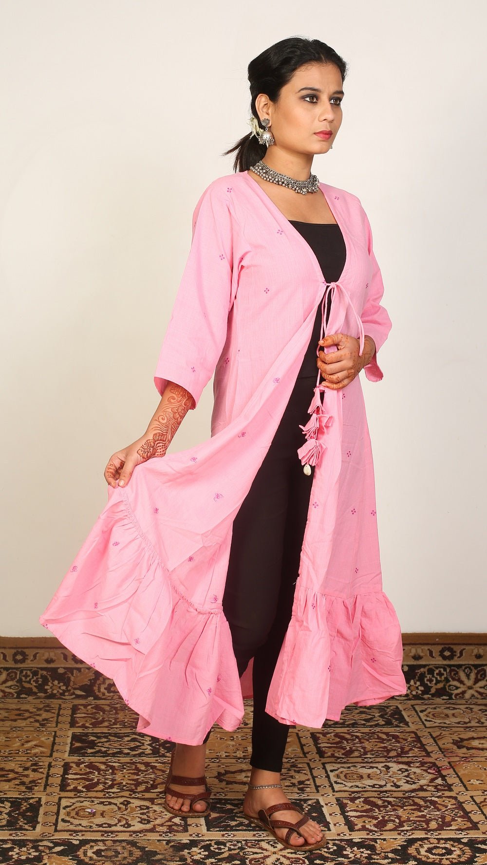 Pink frill long shrug