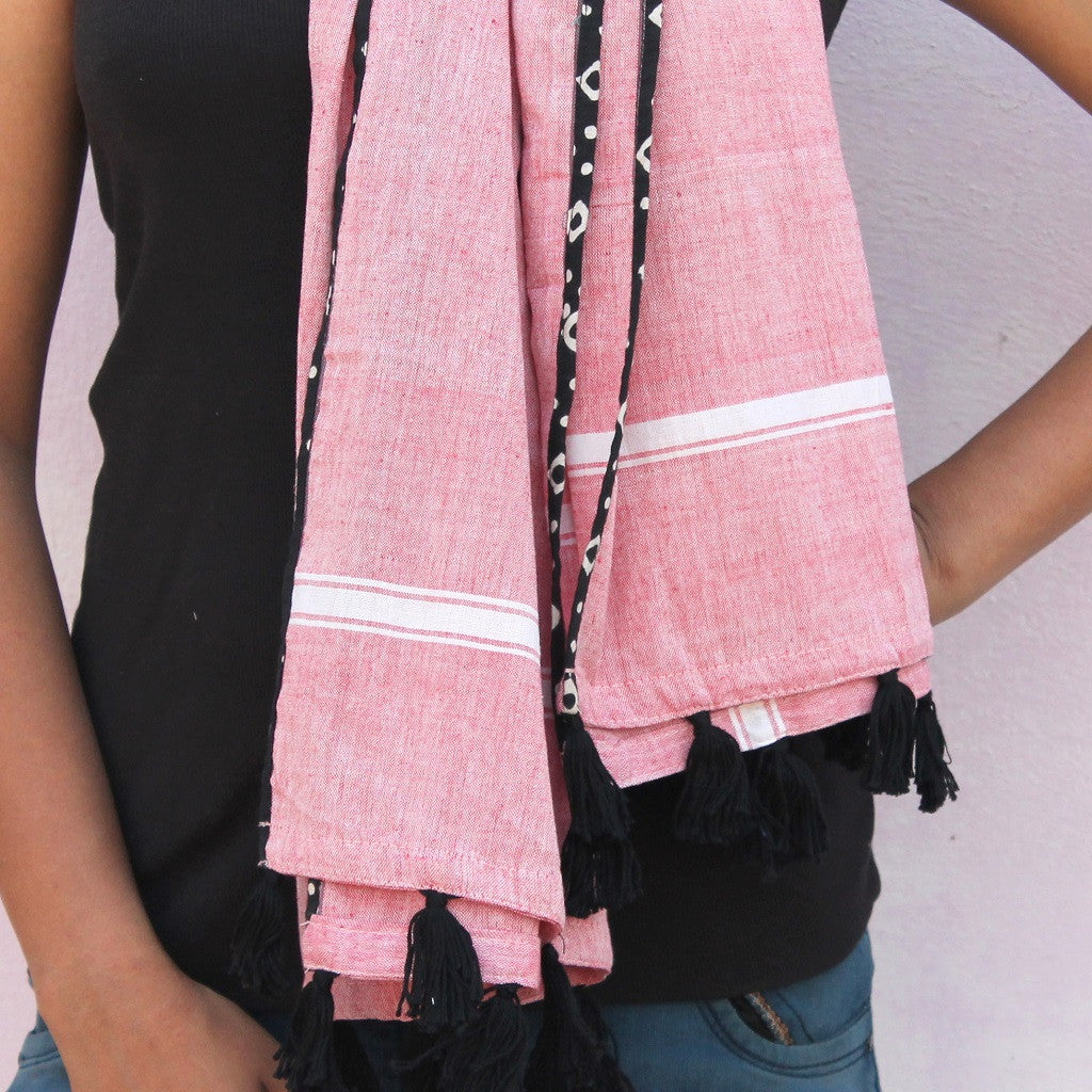 Pink handwoven cotton gamchha stole