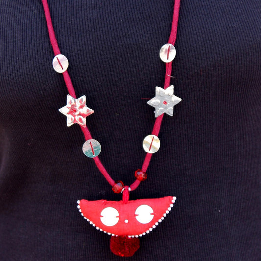 Retro up-cycled textile pendant necklace by bebaak