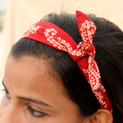 Maroon bagh print knotted bow headband
