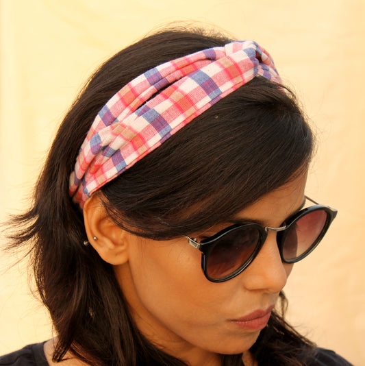 Multi color check headband online at bebaakstudio.com