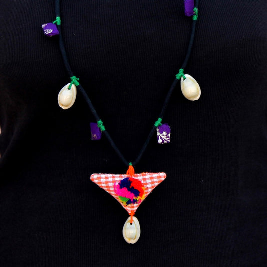 Up-cycled textile rainbow shell pendant necklace by bebaak