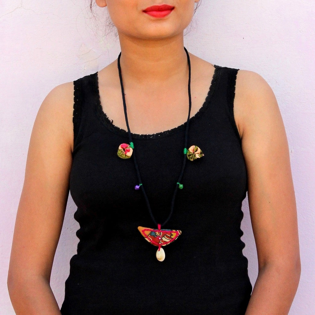 Up-cycled textile rainbow floral pendant necklace by bebaak