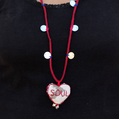Up-cycled textile heart pendant necklace( Soul) by bebaak