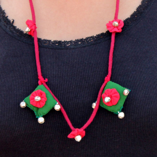 Up-cycled textile Floral boho pendant necklace by bebaak