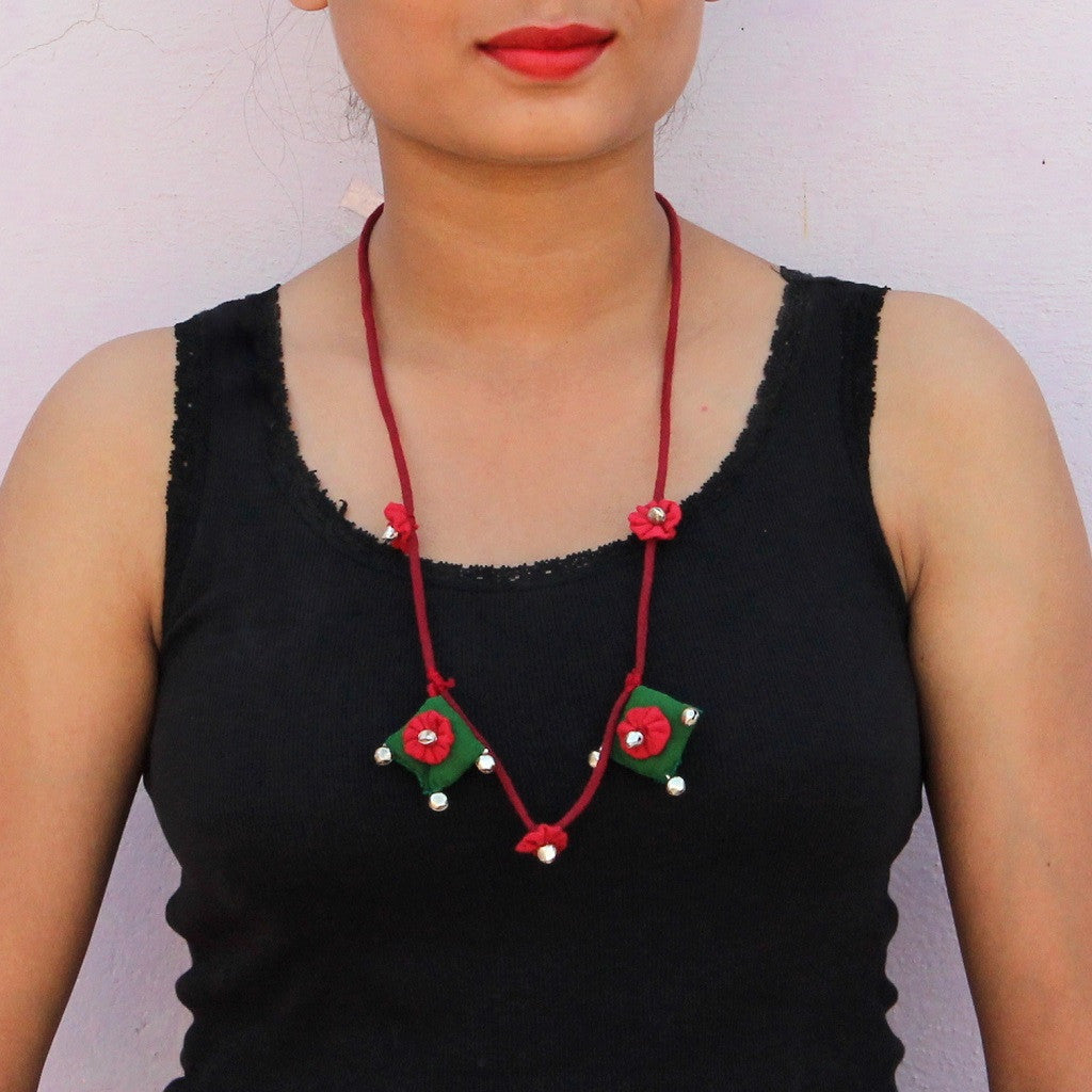Up-cycled textile Floral boho pendant necklace by bebaak